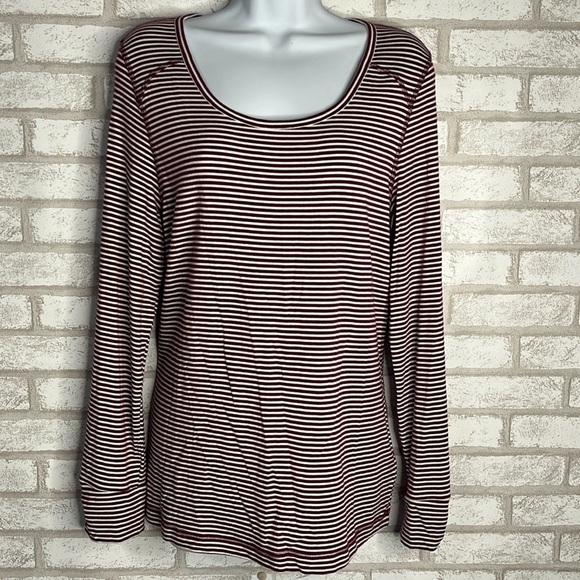 Talbots Large Burgundy Stripe Cotton Long Sleeve T-shirt - Picture 1 of 11
